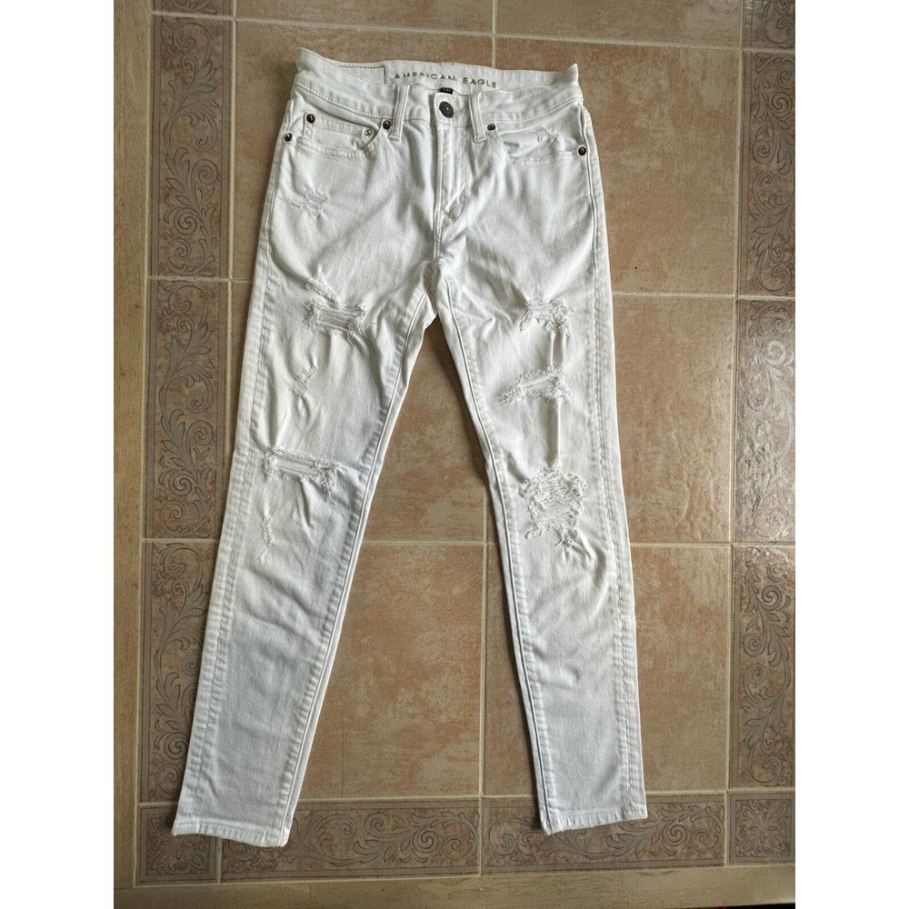 American Eagle Worn twice Flex Skinny Distressed Jeans white Men size 28 X 31